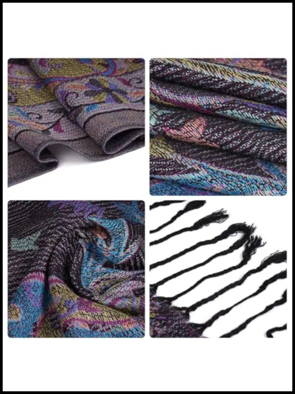 Paisley Shawl Wrap with Fringe Soft Silky Hijab Jacquard Scarf for Evening